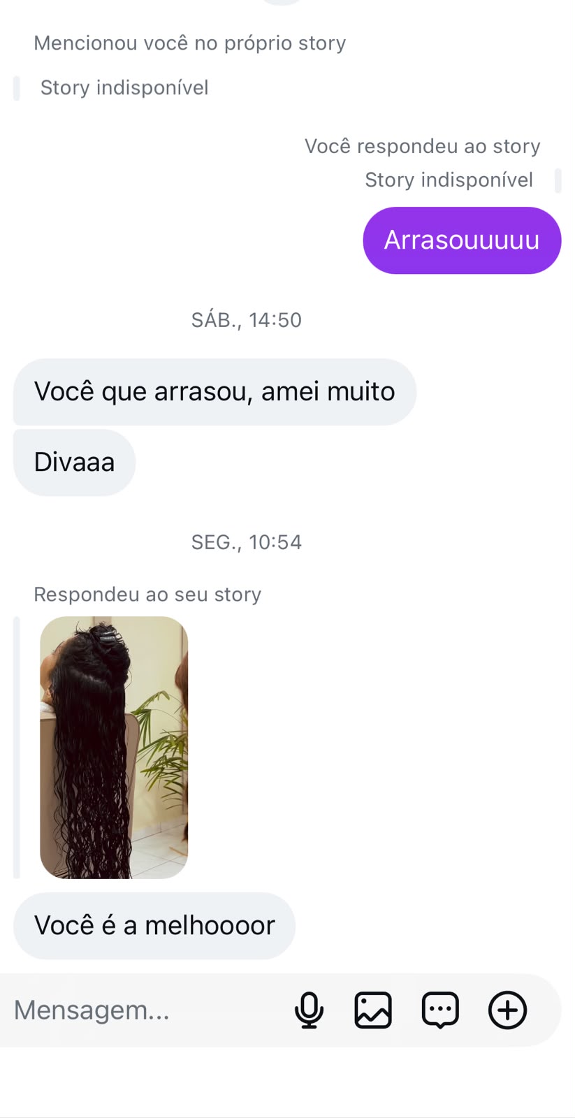 Print de conversa no Instagram elogiando o resultado